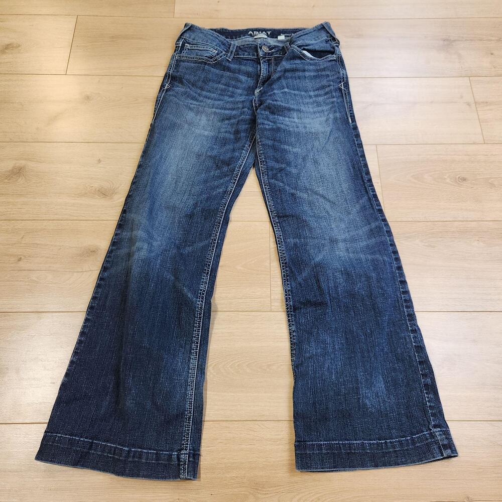 Ariat Jeans Womens 31S Trouser Wide Leg Medium Wash Blue Perfect Rise Denim